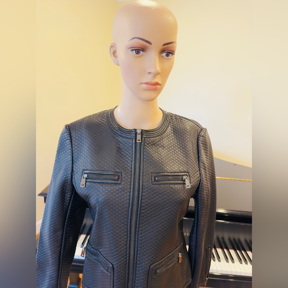NWT Vintage Retro Streetwear RARE Luxury Zara Textured Faux Leather Biker Jacket - Picture 6 of 10